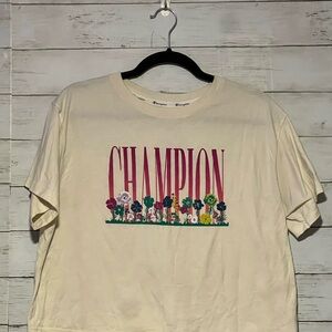 Champion Cream Crop Top with Floral Graphic